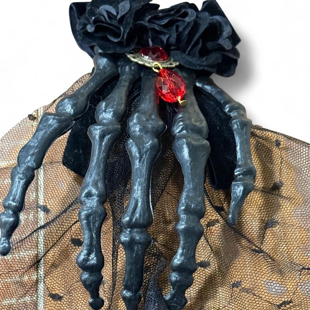 Skeleton Hand with Jewel & Lace Hair Clip